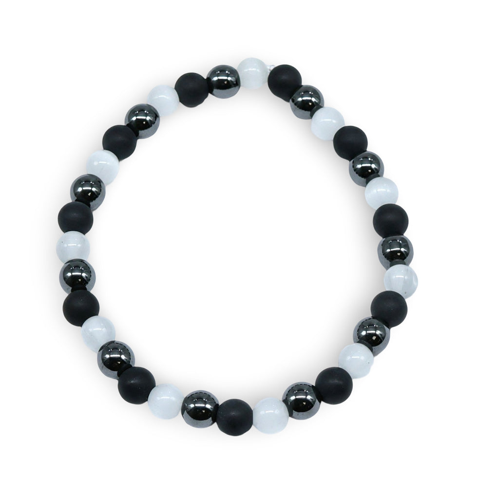 Bracelet - Mixed - Cat Eye - Black Agate - Hematite - Black & White - 6mm