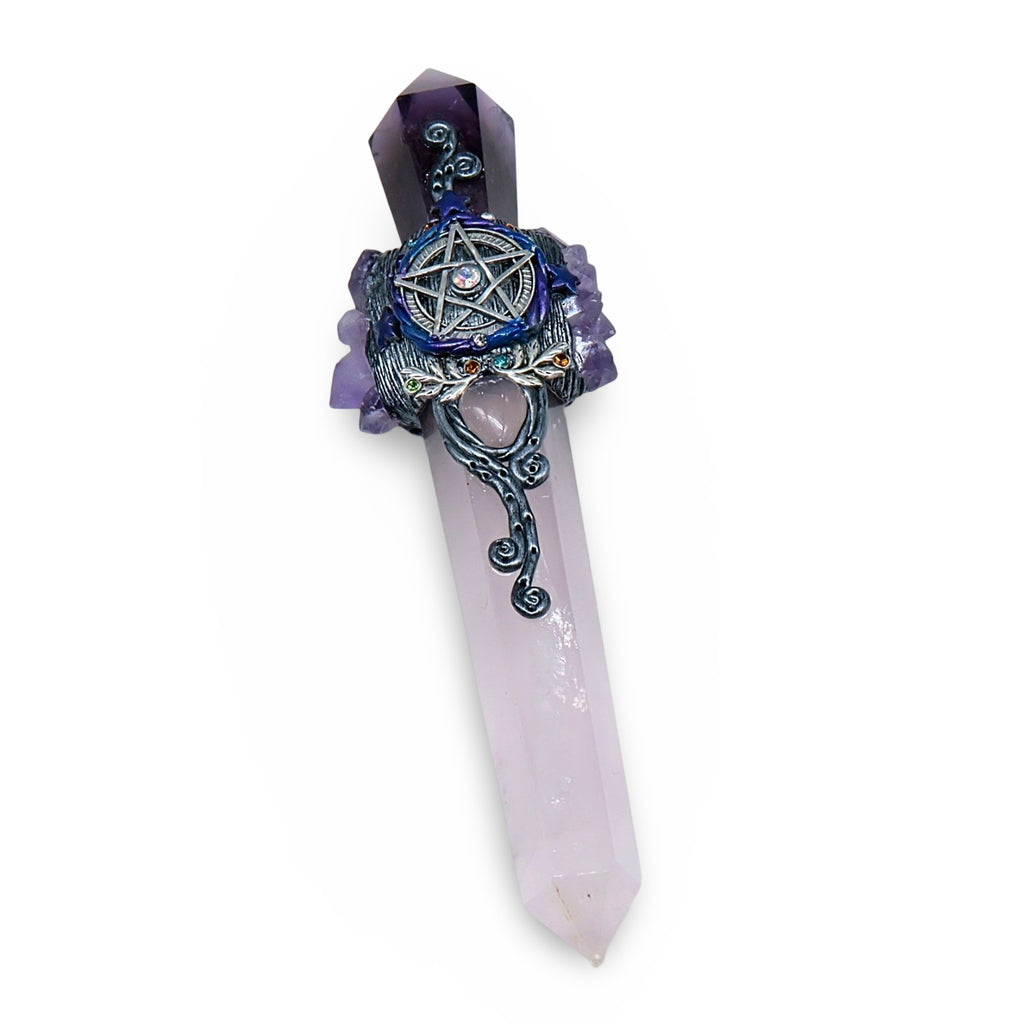 Stone - Athame - Rose Quartz & Amethyst - Pentacle