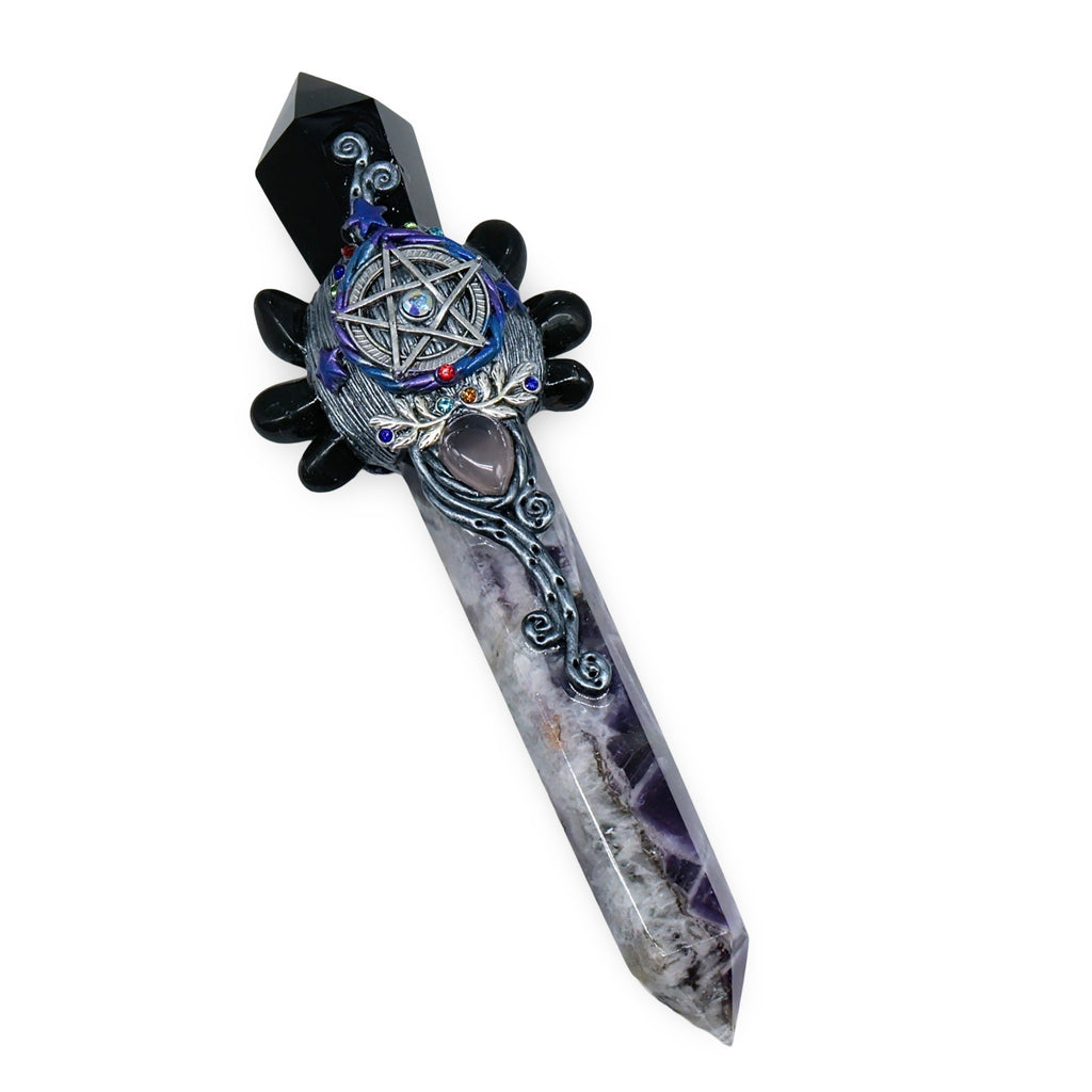 Stone - Athame - Amethyst & Black Obsidian - Pentacle