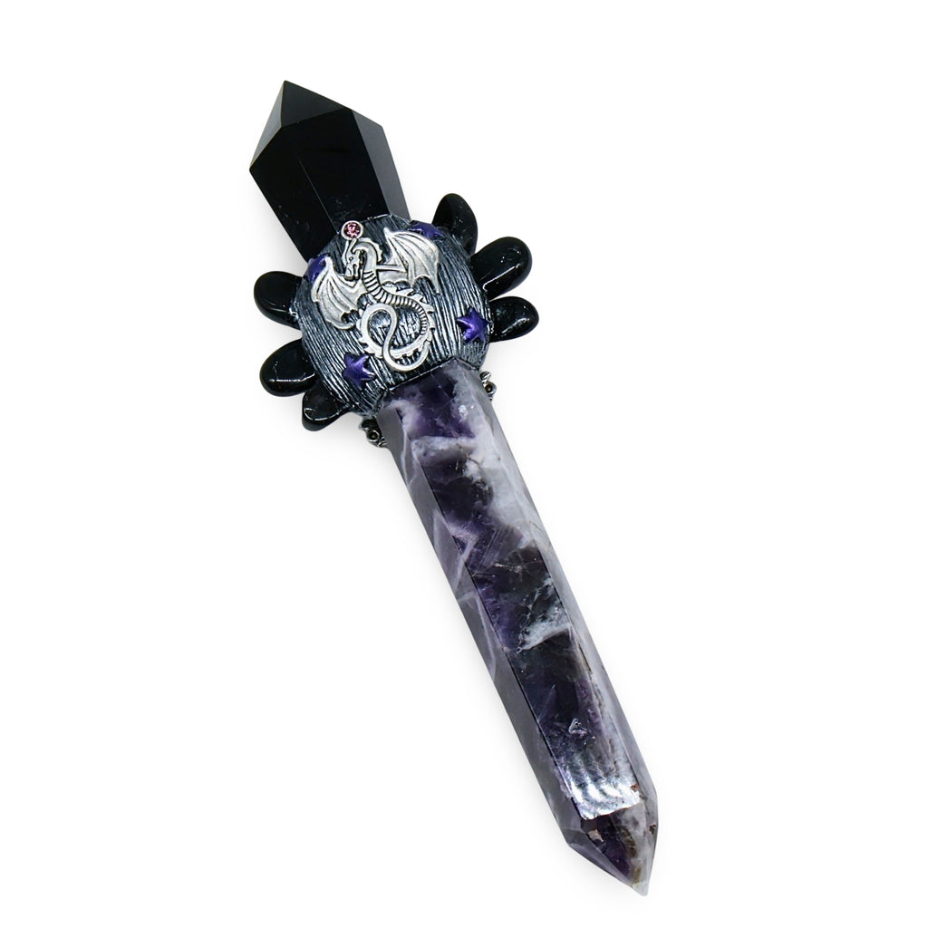 Stone - Athame - Amethyst & Black Obsidian - Pentacle