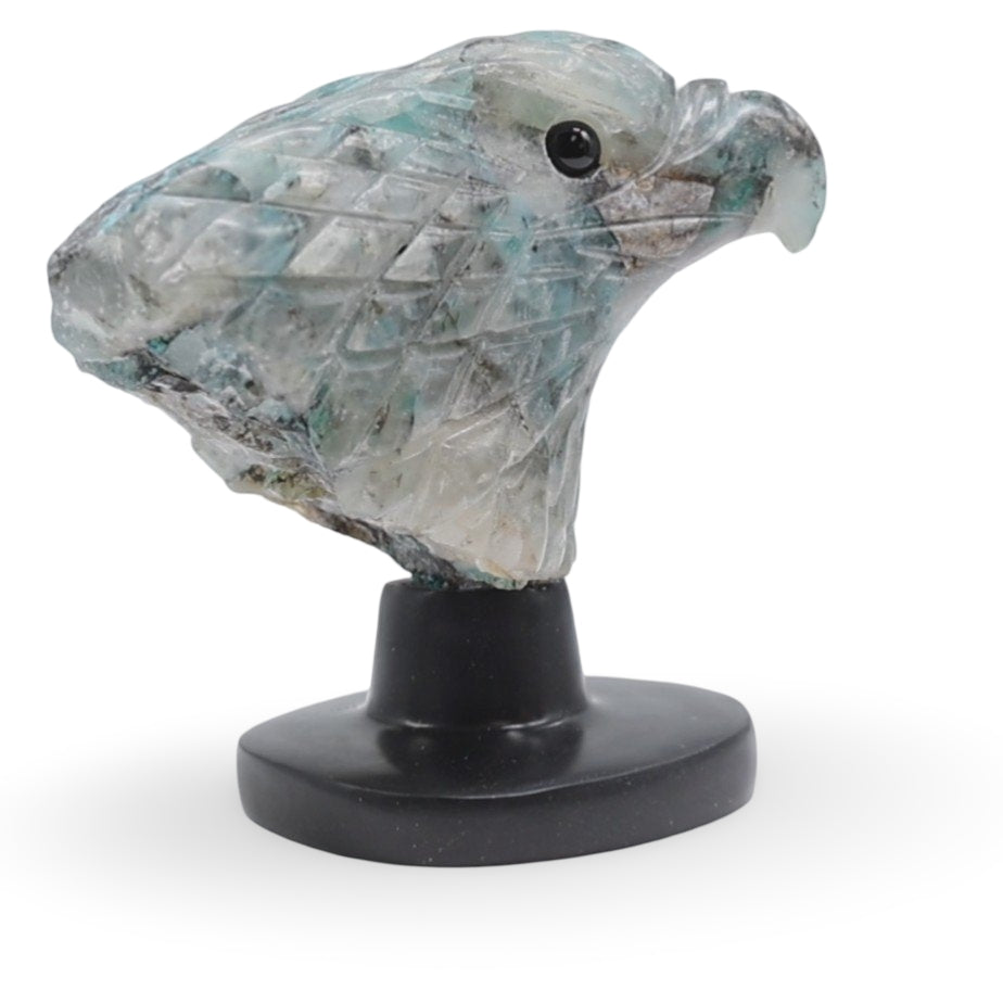 Spirit Animal - Carved Stone - Chrysocolla - Eagle Head on Onyx Base