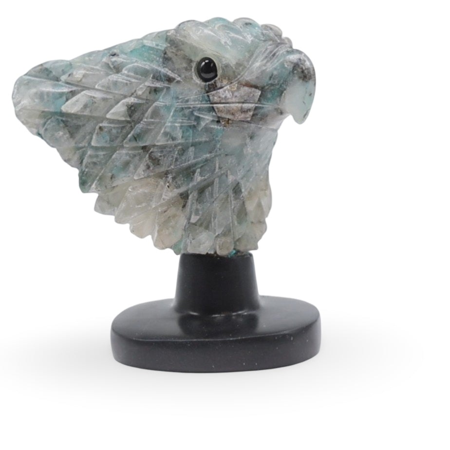 Spirit Animal - Carved Stone - Chrysocolla - Eagle Head on Onyx Base