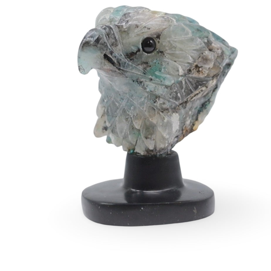 Spirit Animal - Carved Stone - Chrysocolla - Eagle Head on Onyx Base