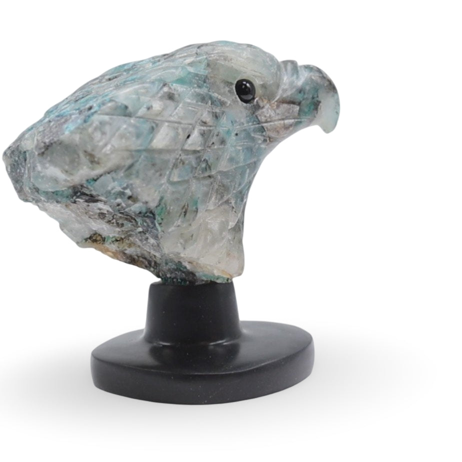 Spirit Animal - Carved Stone - Chrysocolla - Eagle Head on Onyx Base