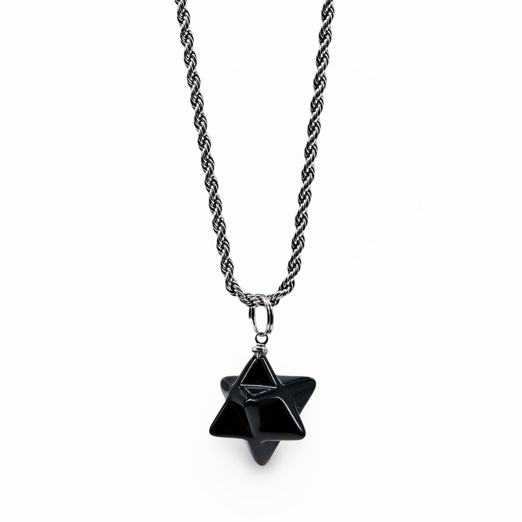 Necklace - Merkaba Star - Black Obsidian