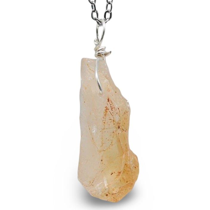 Necklace - Natural Citrine - Silver Tone Copper Wire Wrapped