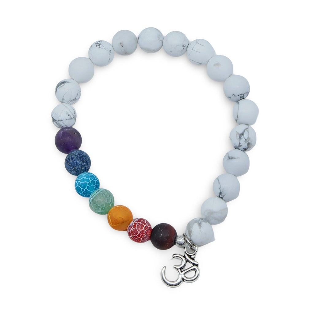 Bracelet - Howlite & 7 Chakras with Om Charm - 8mm