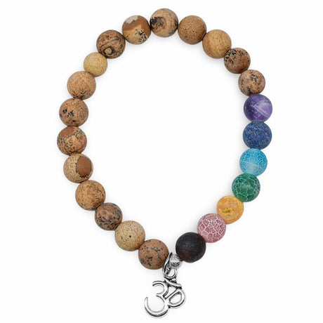 Bracelet - Jasper & 7 Chakras with Om Charm - 8mm