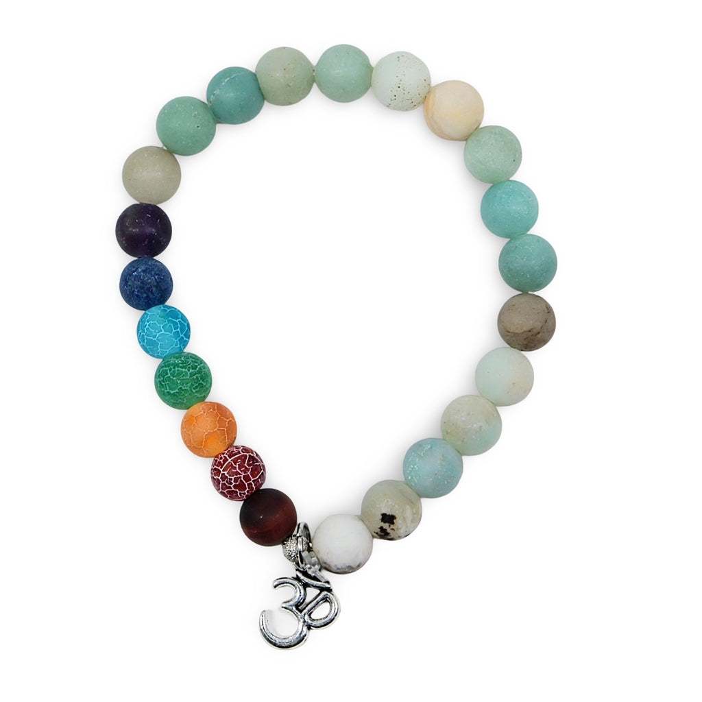 Bracelet - Amazonite & 7 Chakras with Om Charm - 8mm