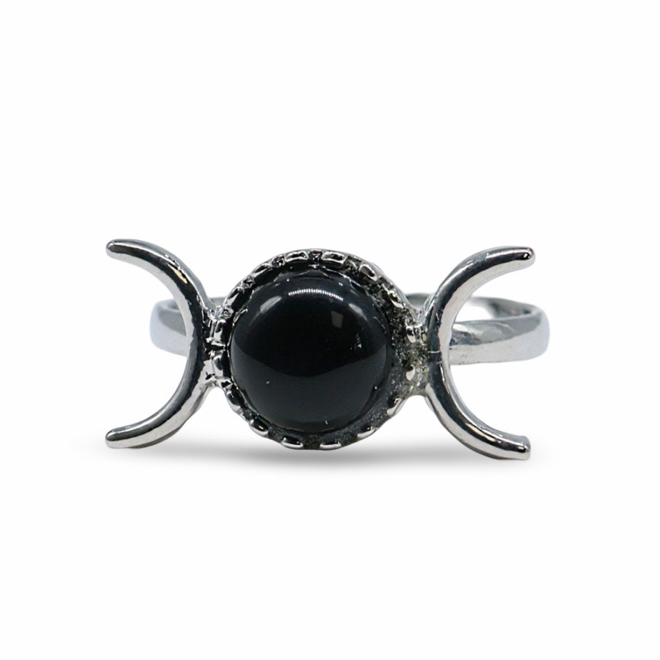 Ring - Triple Moon - Black Agate - Adjustable