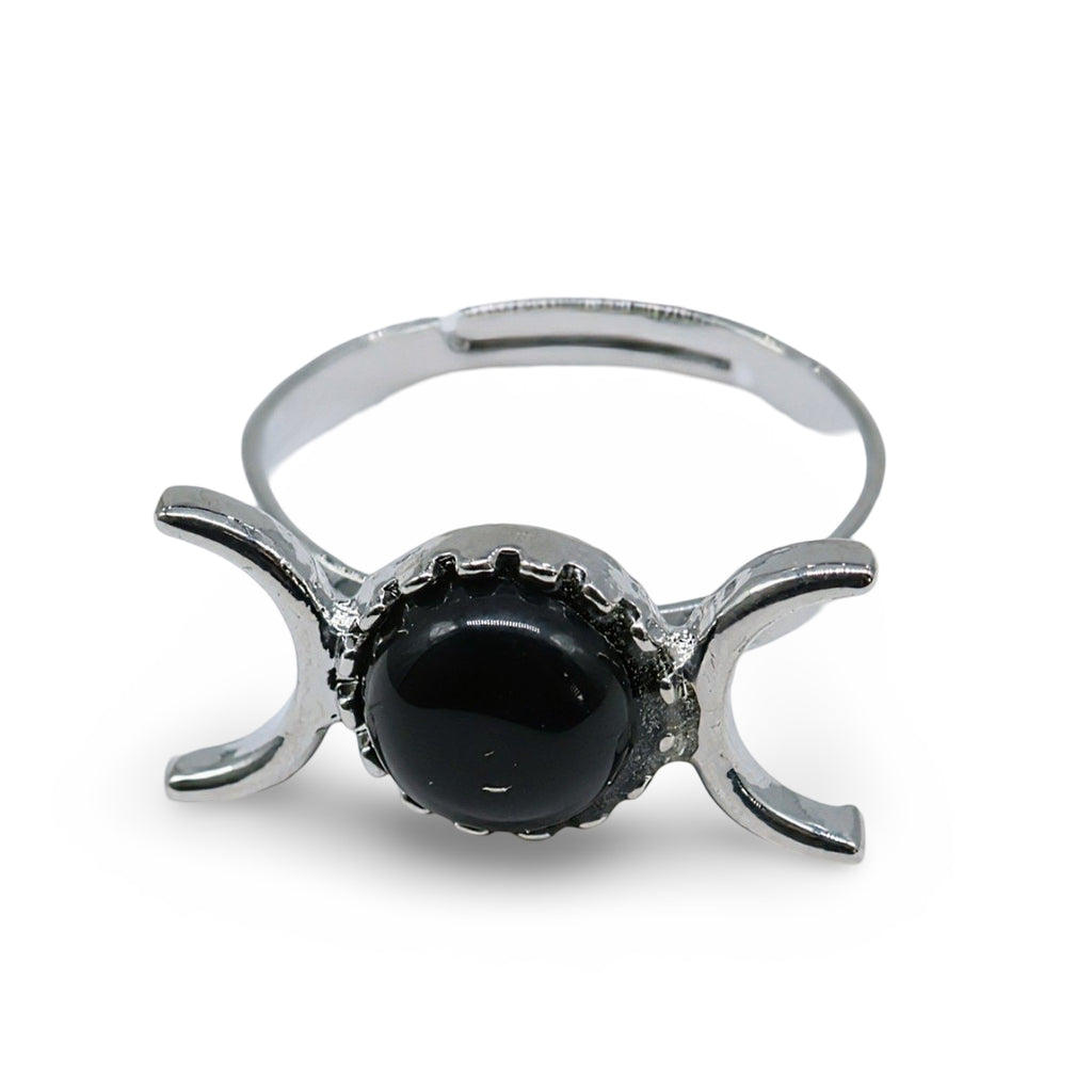 Ring - Triple Moon - Black Agate - Adjustable