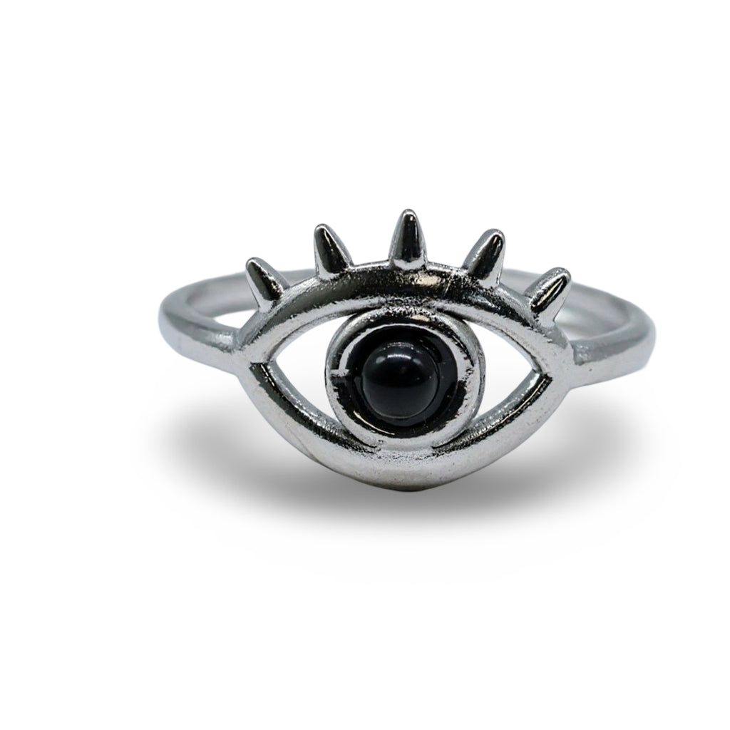 Ring - Black Agate - Evil Eye - Adjustable