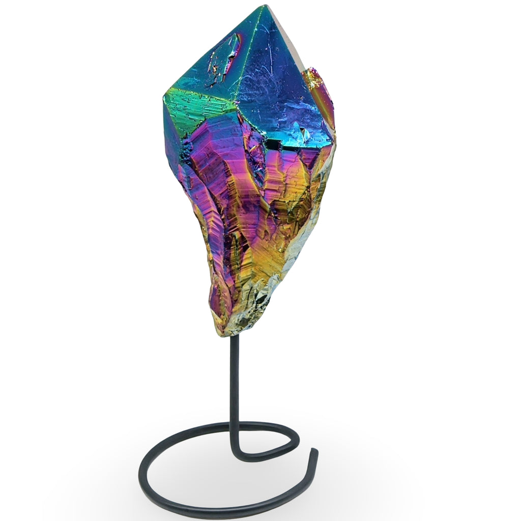 Stone - Rainbow Aura Point on Metal Stand - Specimen