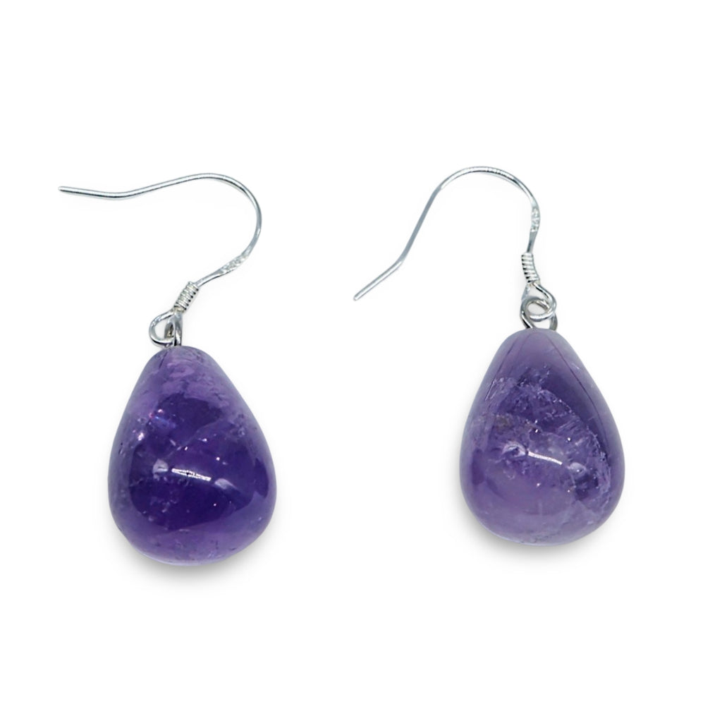 Earring - Natural Stone with 925 Sterling Silver Earring Hooks Amethyst