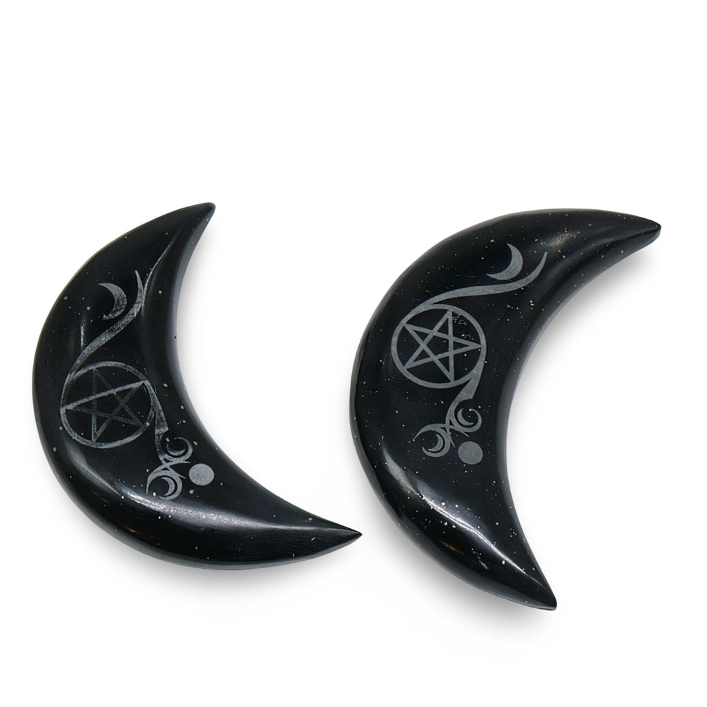 Stone - Black Onyx Moon Shape with Pentacle