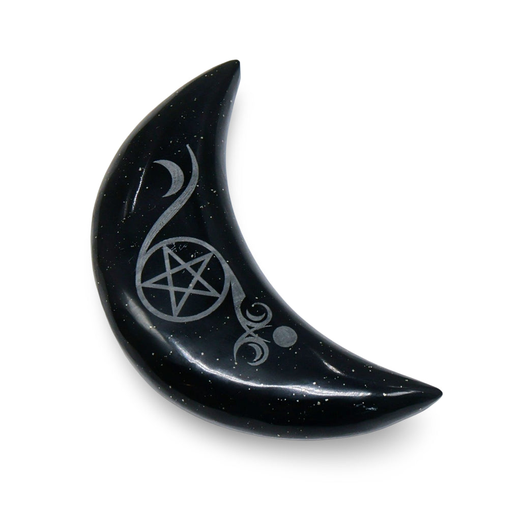 Stone - Black Onyx Moon Shape with Pentacle