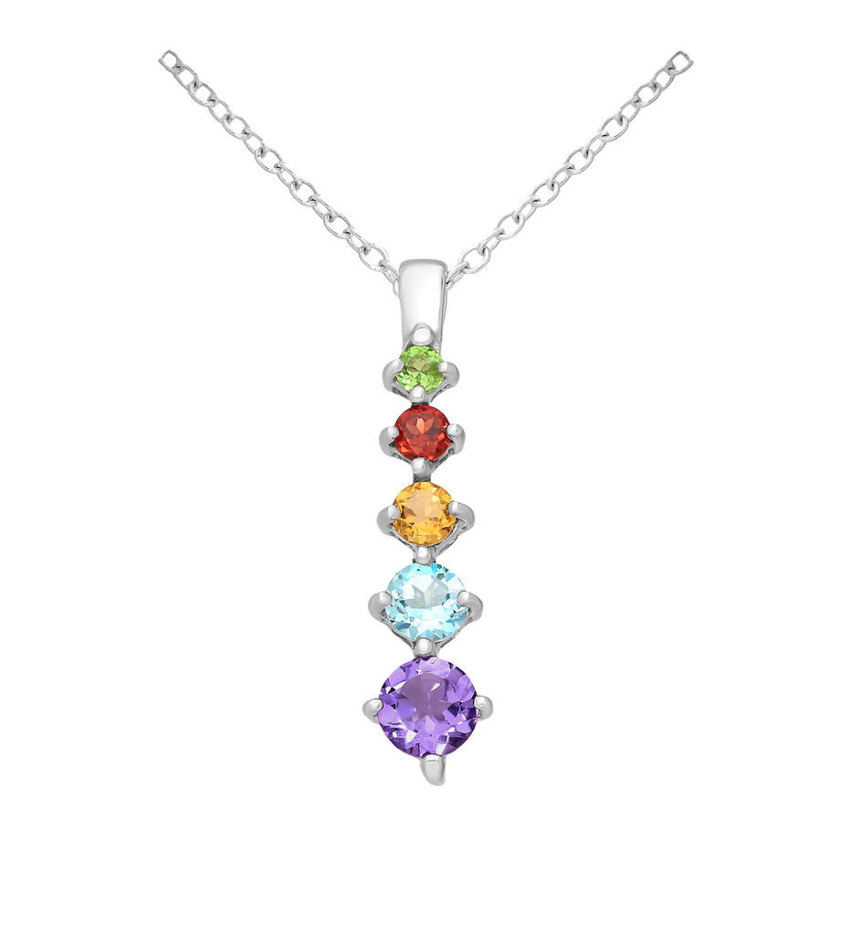 Necklace - 925 Sterling Silver - Mixed Gemstone