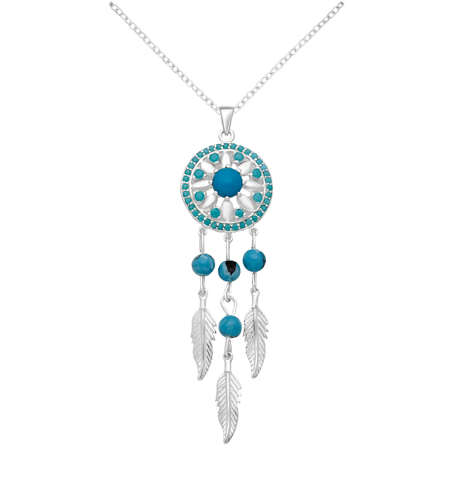 Necklace - 925 Sterling Silver - Earring and Necklace Set - Dremcatcher with Turquoise Stone