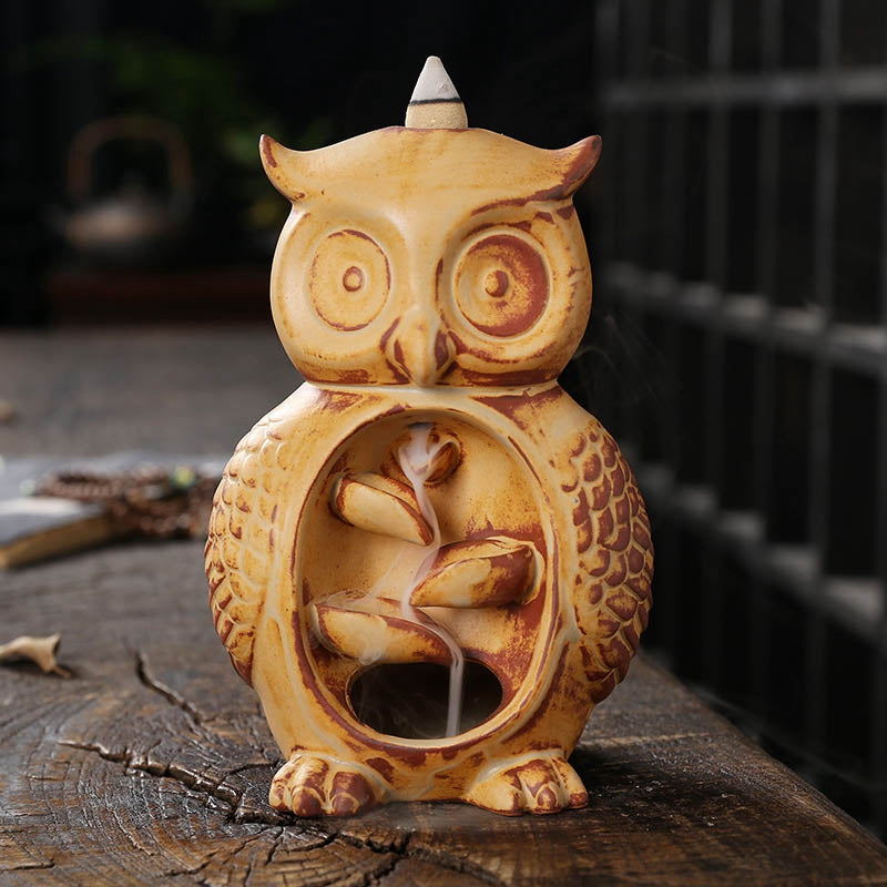 Incense Burner - Backflow - Porcelain Owl