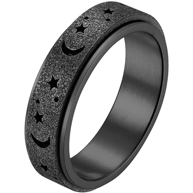 Rotating Ring - Stress Anxiety Relief - Stainless Steel - Moon and Star 13