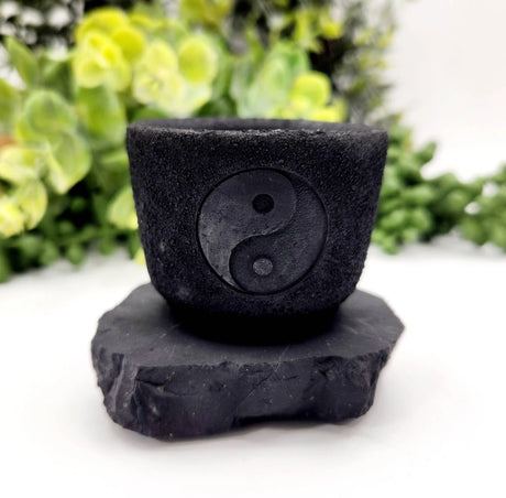 Candle Holder - Shungite with Ying Yang - 6x5x5.5cm