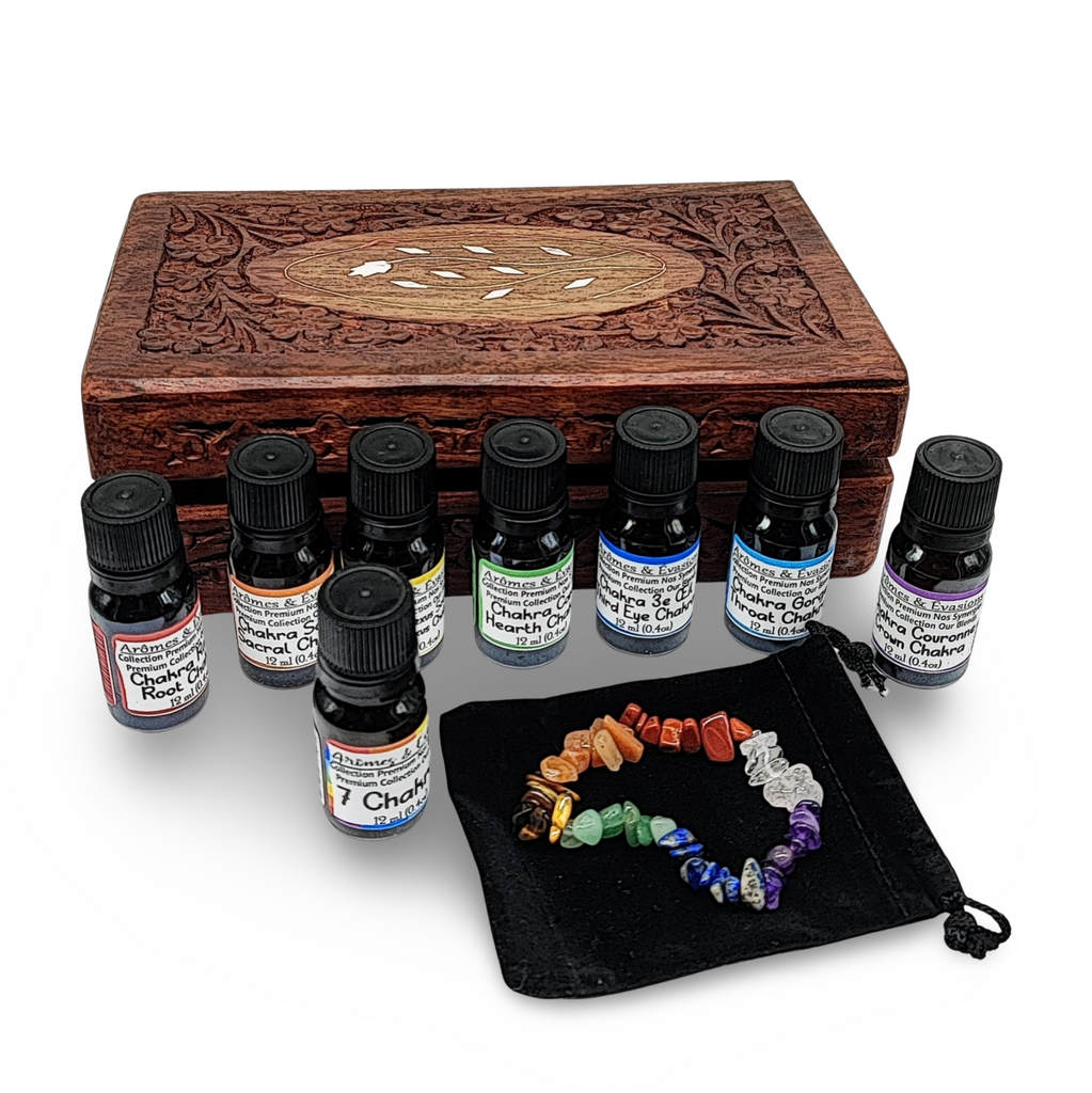 7 Chakras -Essential Oil & Bracelet -Deluxe Gift Set with Wood Box -Limited Edition Default Title