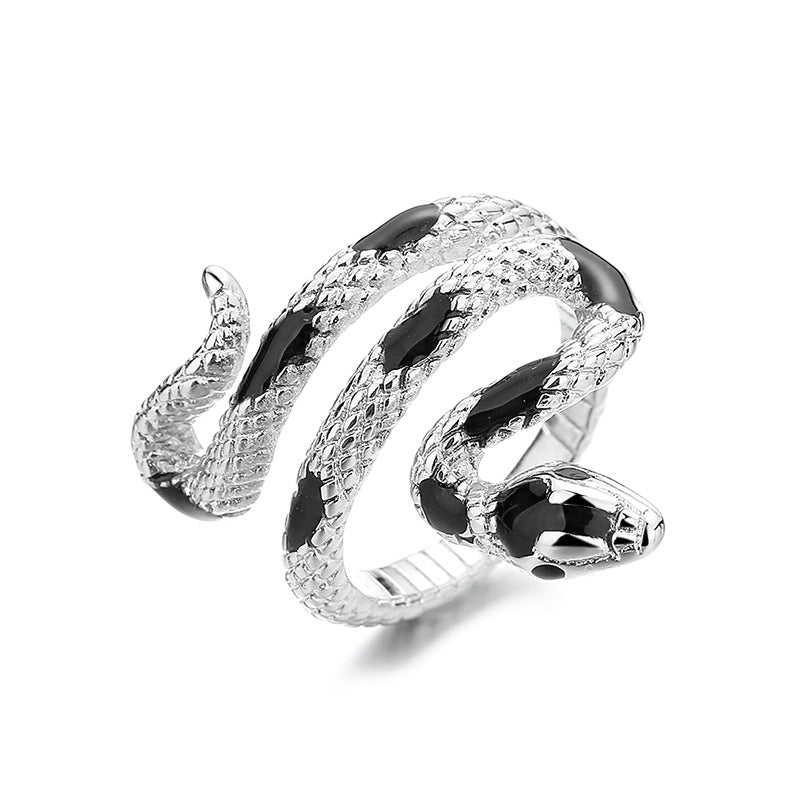 Ring - Silver & Black Snake - Adjustable