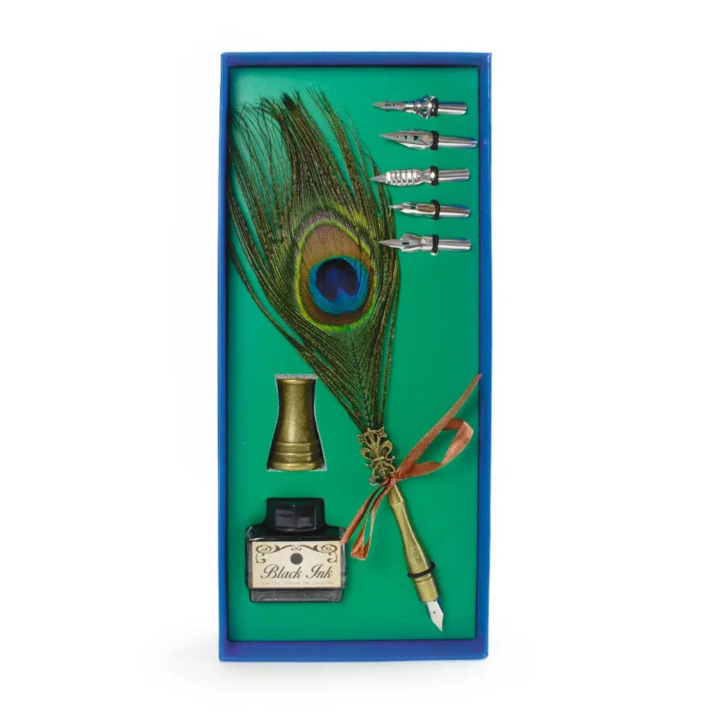 Wicca & Pagan - Peacock Feather Ink Set with Holder