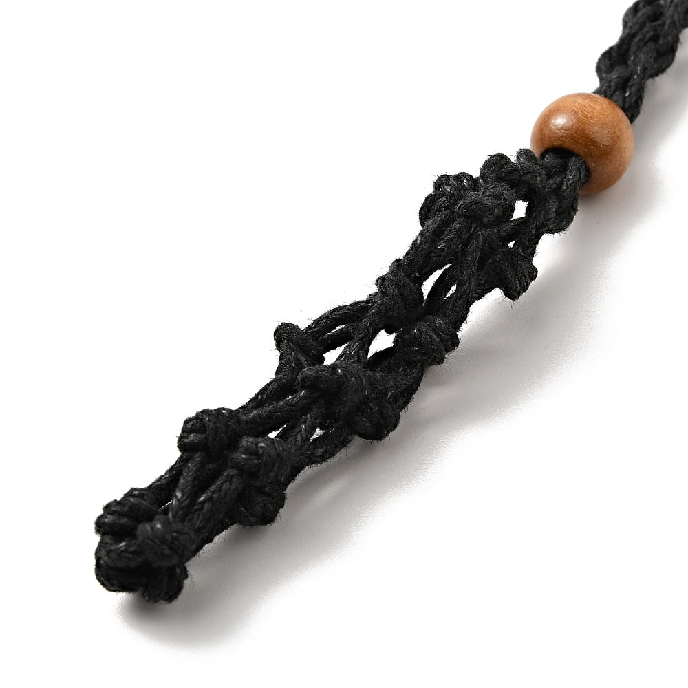 Necklace - Braided Wax Cord Macrame Pouch - Black