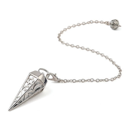 Pendulum - Rack Plating Brass Cone Dowsing Pendulum Pendant – Platinum (with Cable Chain & Lobster Clasp)