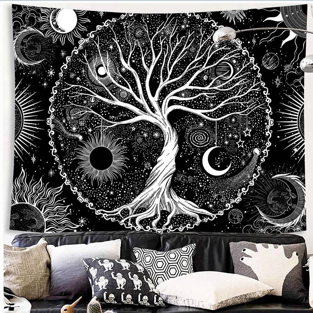 Banner -Tapestry -Tree of Life -Black & White