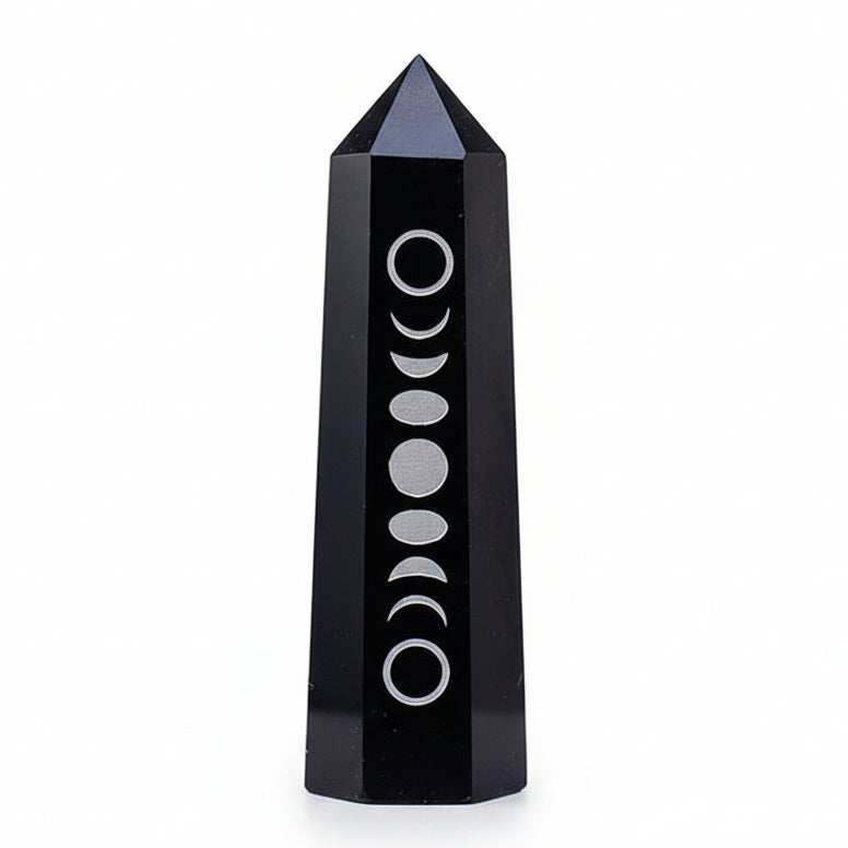 Obelisk - Black Obsidian - Moon Phase