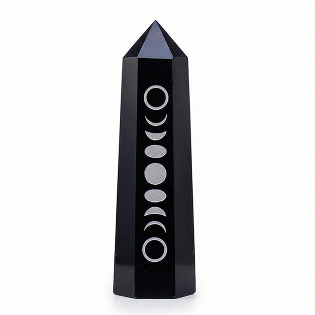 Obelisk - Black Obsidian - Moon Phase