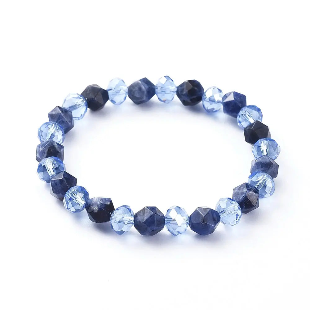 Bracelet -Natural Sodalite with Electroplate -Faceted -8mm