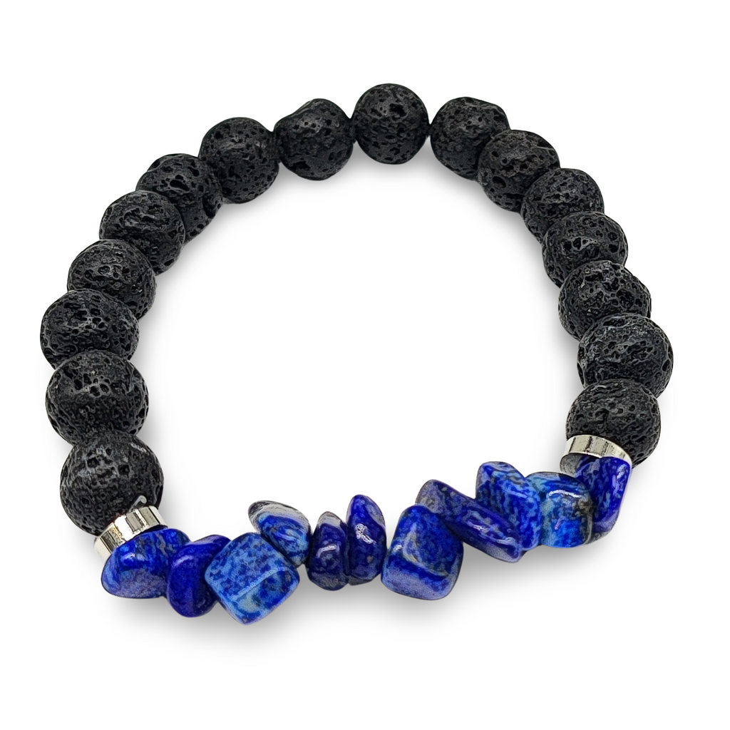 Bracelet -Lava Bead 8mm & Lapis Lazuli Chips