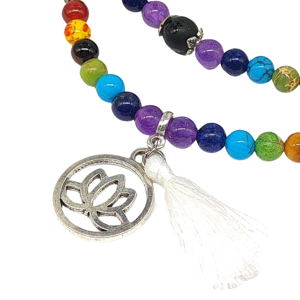 Bracelet/Necklace -Multi Strand -7 Chakras & Lava Beads -6mm - Arômes et Évasions