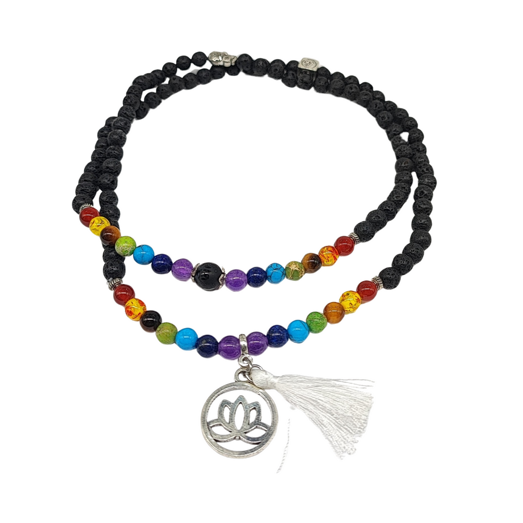 Bracelet/Necklace - Multi Strand - 7 Chakras & Lava Beads - 6mm