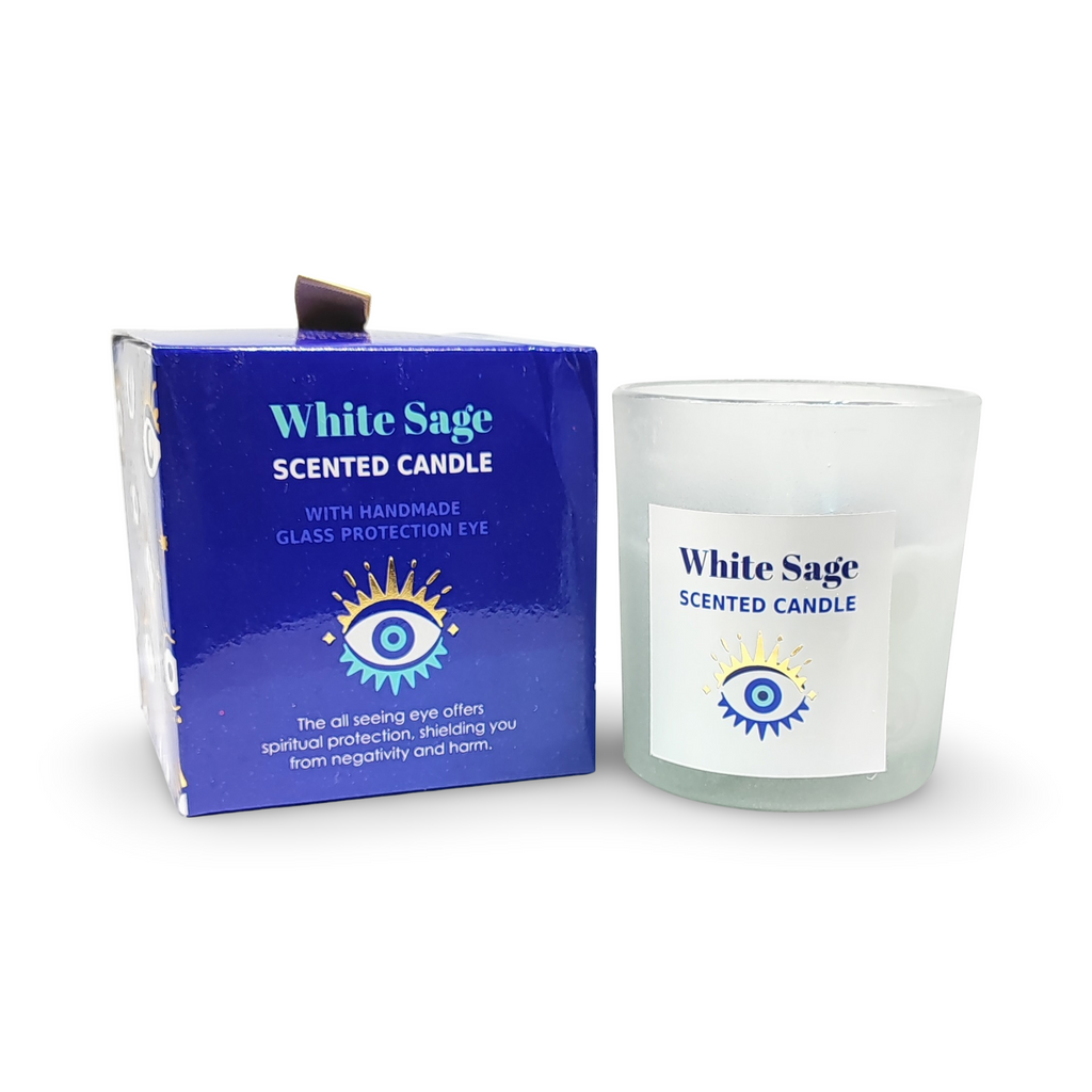 Candle -Evil Eye -White Sage & Crystal Quartz -Protection