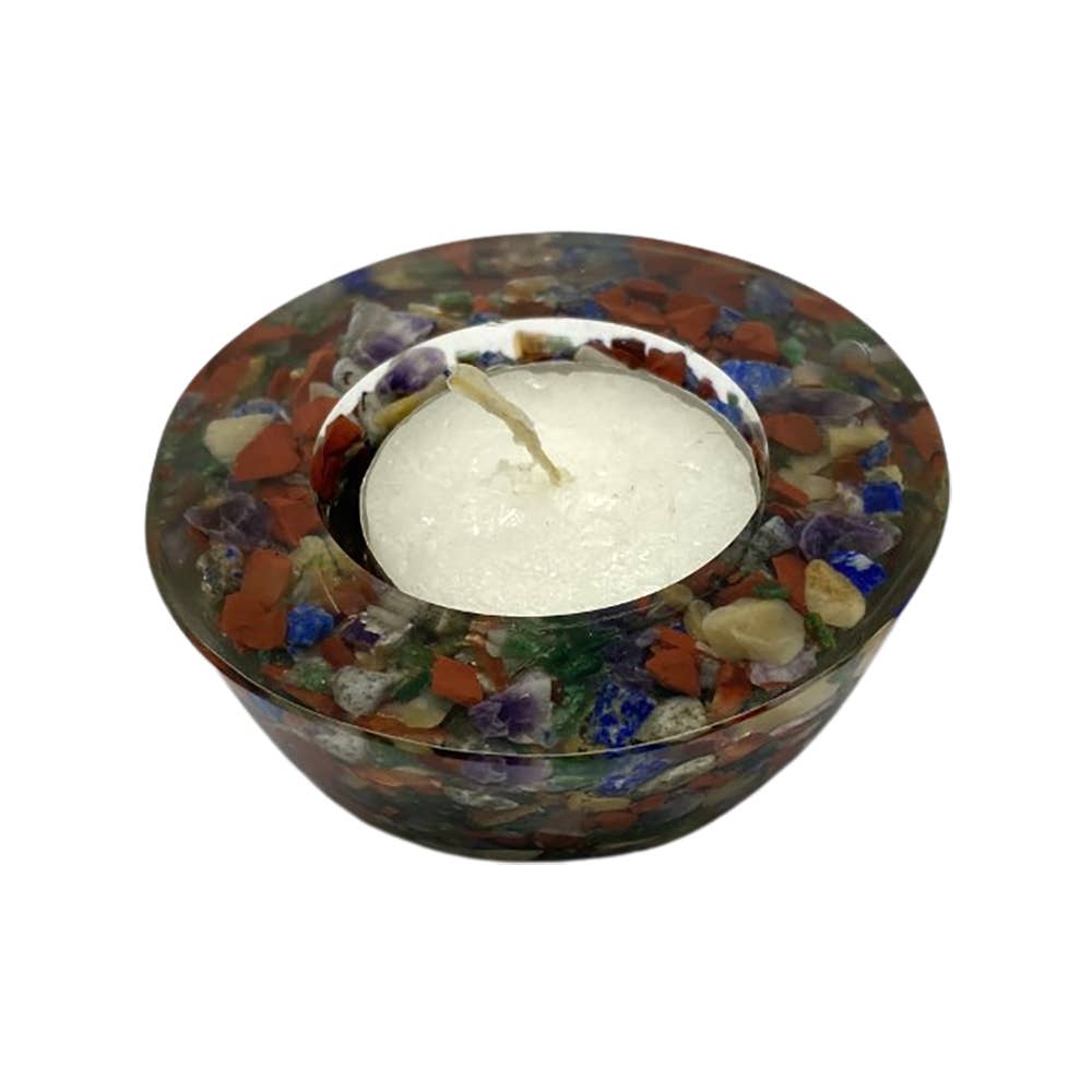 Candle Holder -Chakra Tealight Holder with Gemstones