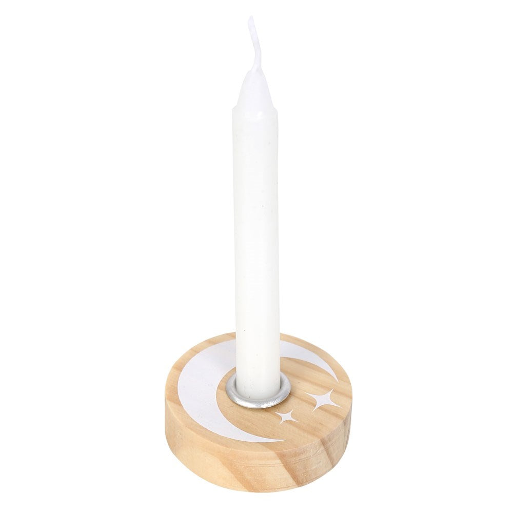 Candle Holder -Wood -Mystical Moon Spell
