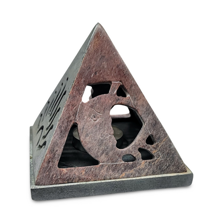 Candle & Incense Holder - Soapstone Pyramid - Sun & Moon