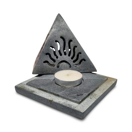 Candle & Incense Holder - Soapstone Pyramid - Sun & Moon
