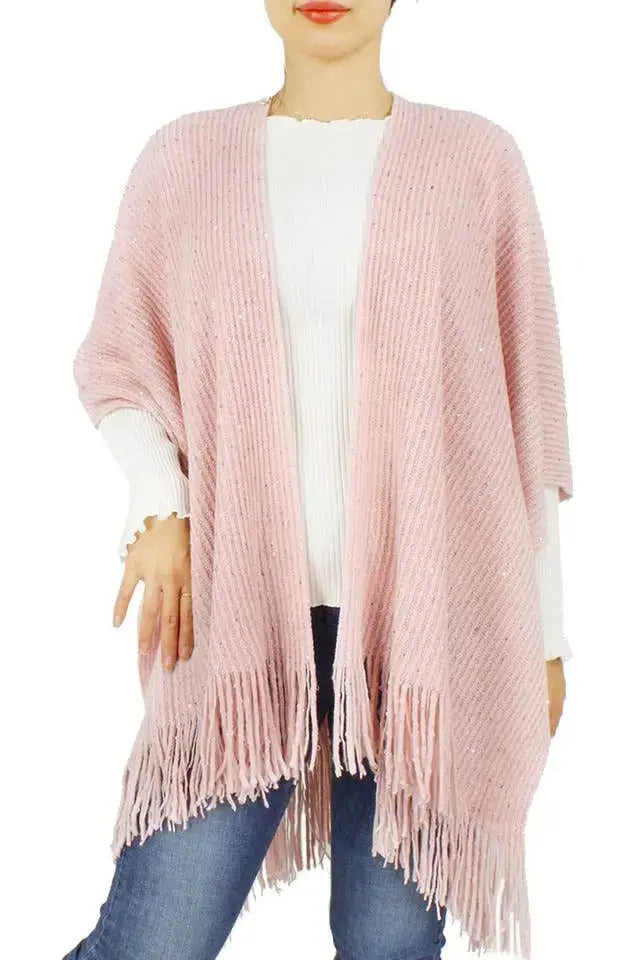 Clothing -Sequins Knit Cape Pink