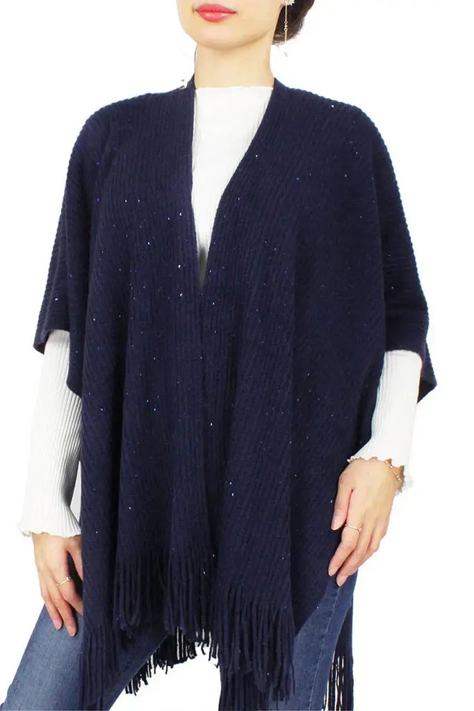 Clothing -Sequins Knit Cape Navy