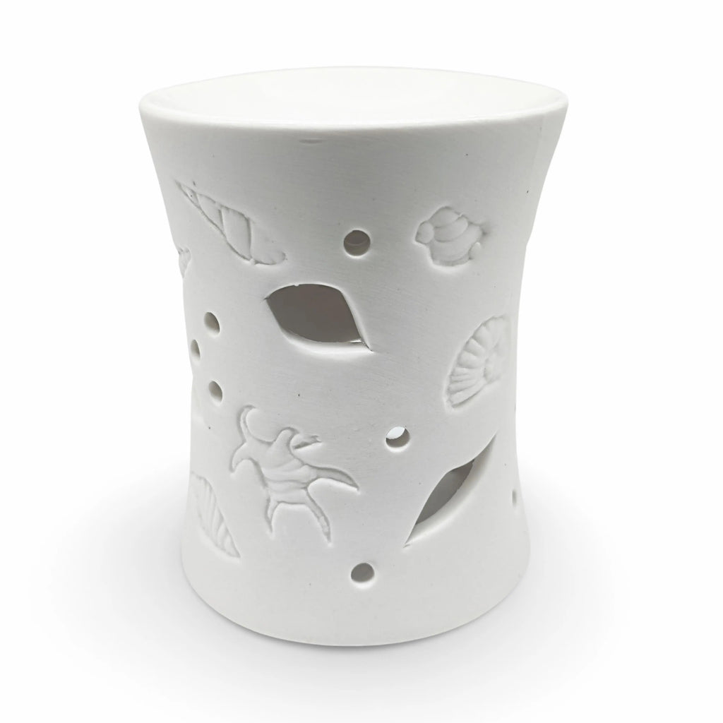 Diffuser -Oil & Wax Cube Burner -Ceramic -White Shellfish