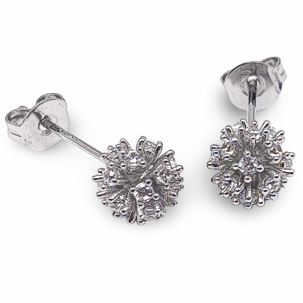 Earrings -925 Sterling -Natural Zircon -Flower