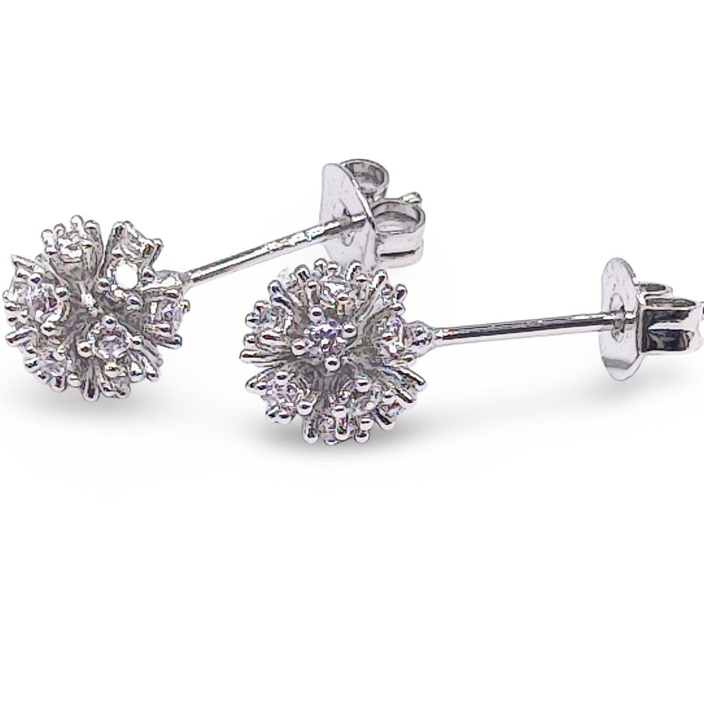 Earrings -925 Sterling -Natural Zircon -Flower