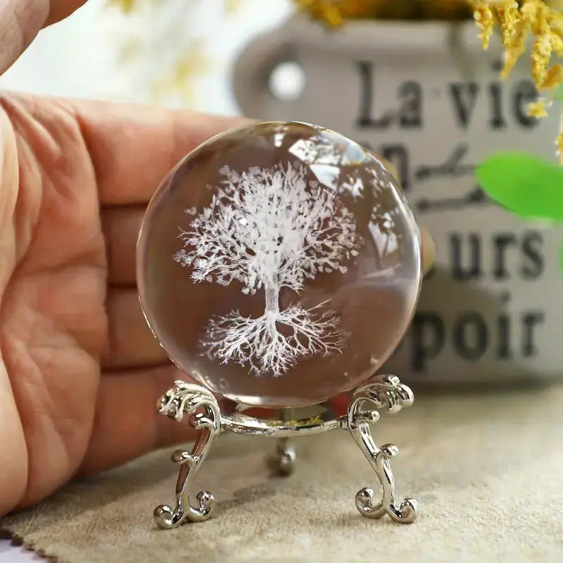 Home Decor -Crystal Ball on Led Stand -Carved Tree of Life