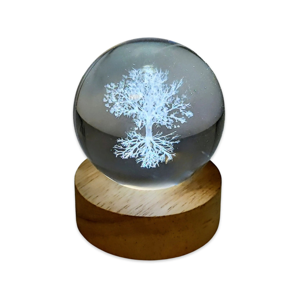 Home Decor -Crystal Ball on Led Stand -Carved Tree of Life