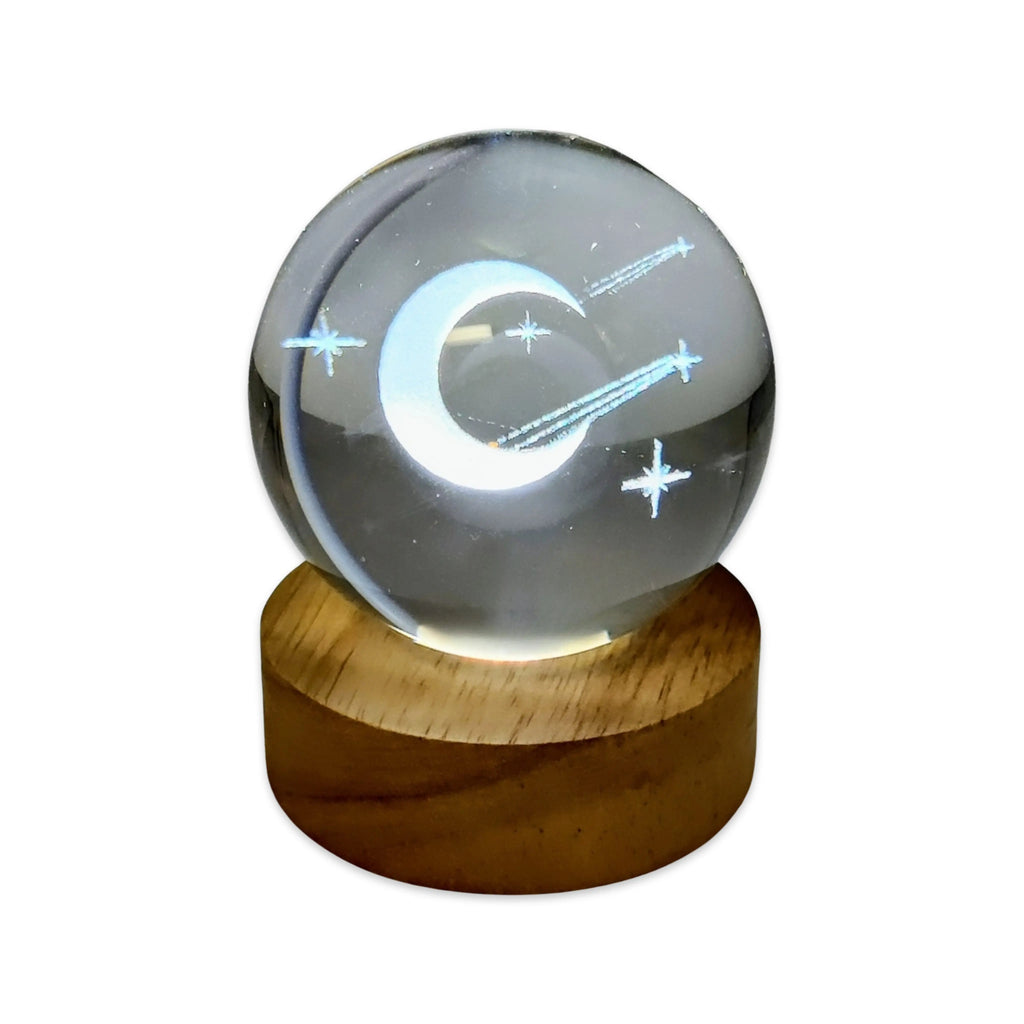 Home Decor -Crystal Ball on Led Stand -Carved Moon